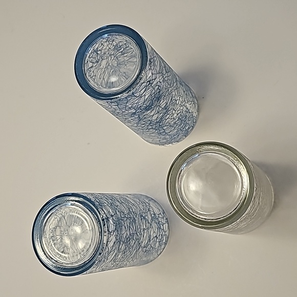 S/3 Vintage Mid Century Spaghetti String Blue White Drinking Glasses Tumblers - Picture 3 of 6